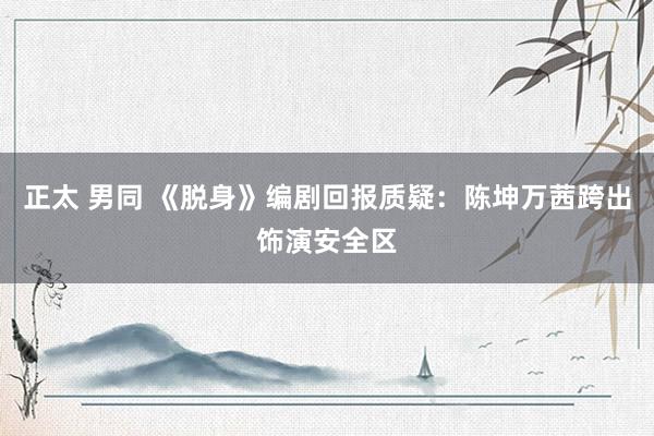 正太 男同 《脱身》编剧回报质疑：陈坤万茜跨出饰演安全区